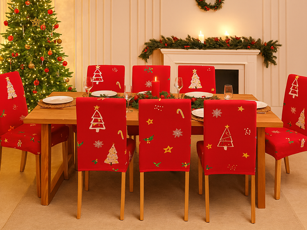 Universal Christmas Chair Cover, Decorative Stretch Dining Seat Slipcover