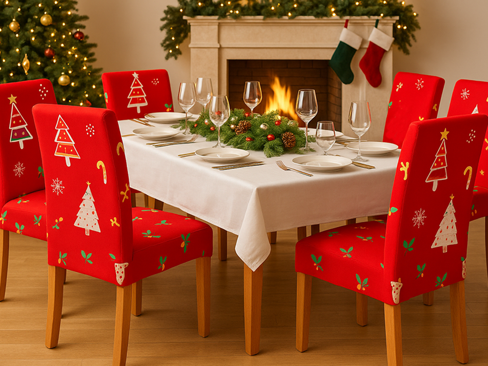 Universal Christmas Chair Cover, Decorative Stretch Dining Seat Slipcover