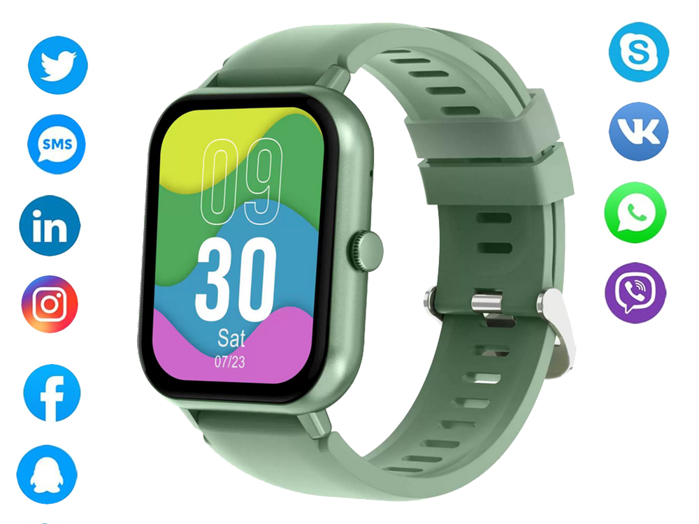 Sport Smartwatch with Bluetooth Calls and Silicone Strap, Green