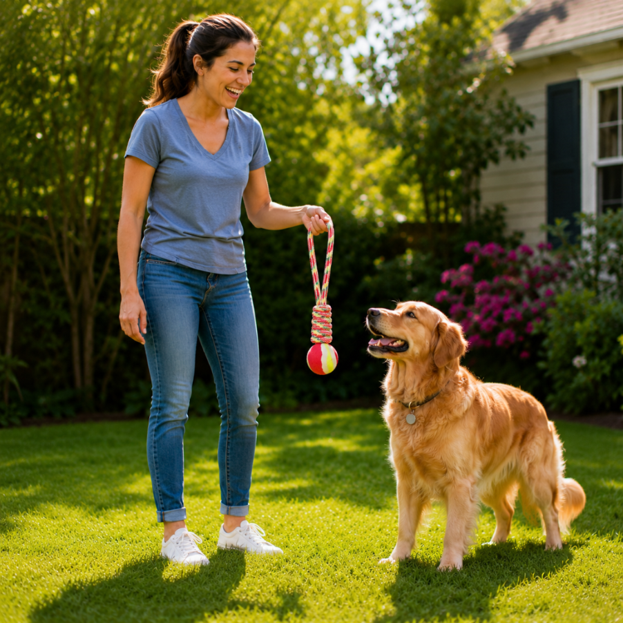 Dog Rope Toy with Tennis Ball, 34 cm