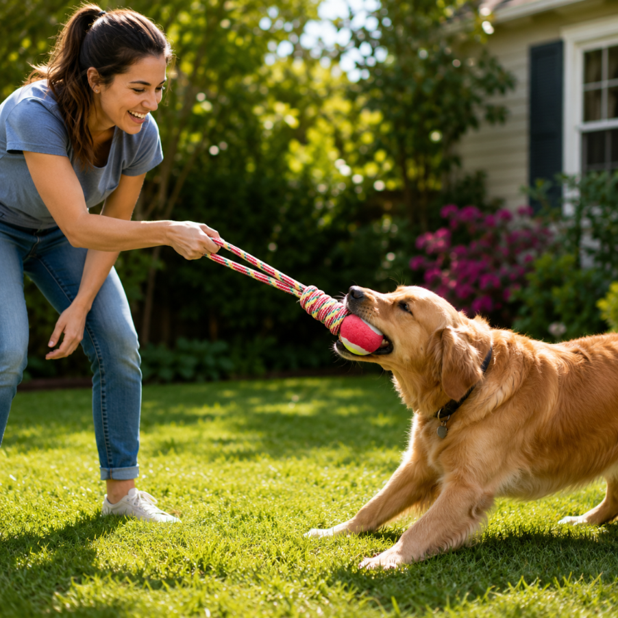 Dog Rope Toy with Tennis Ball, 34 cm