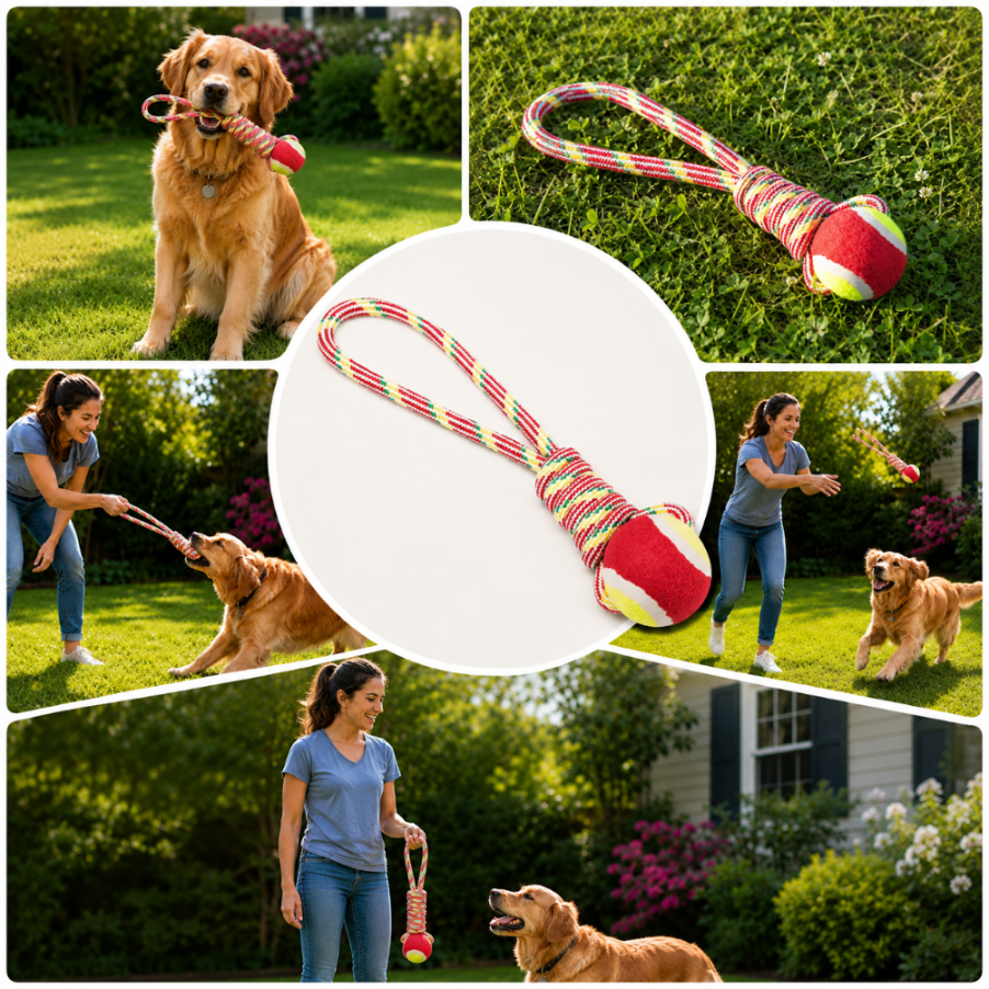 Dog Rope Toy with Tennis Ball, 34 cm