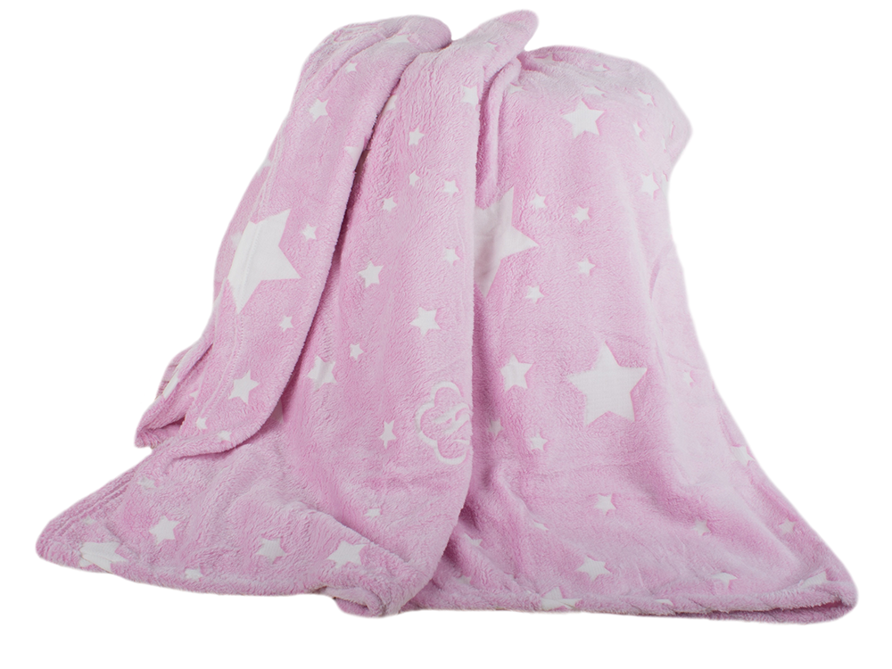 Soft Throw Blanket / Bedspread with Glow-in-the-Dark Stars, 150x180 cm, Pink