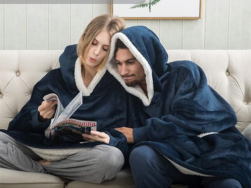 Warm Oversized Hoodie Blanket 2-in-1 with Hood and Pocket, Navy Blue
