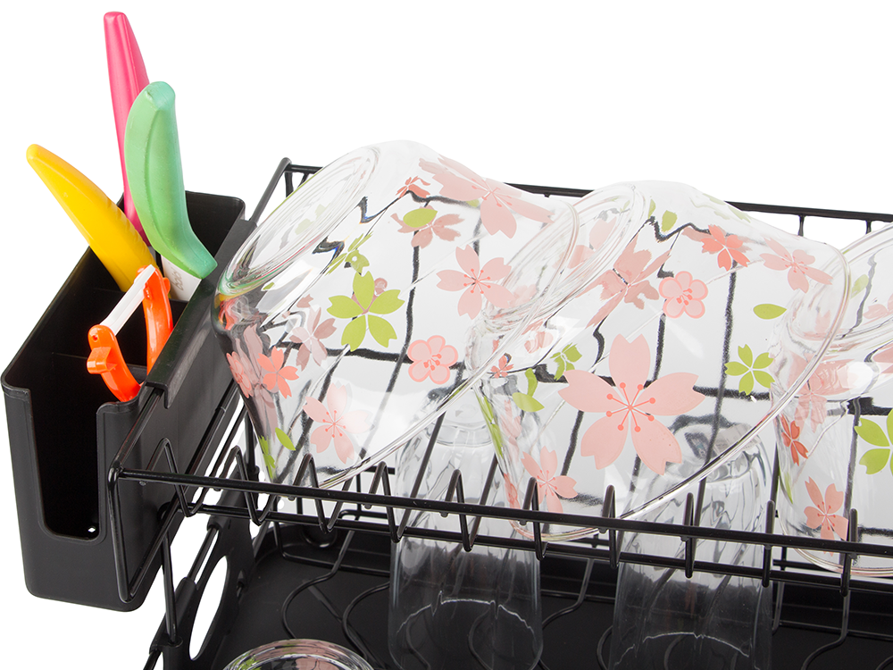 Two-Tier Dish Drying Rack with Drip Tray, Black