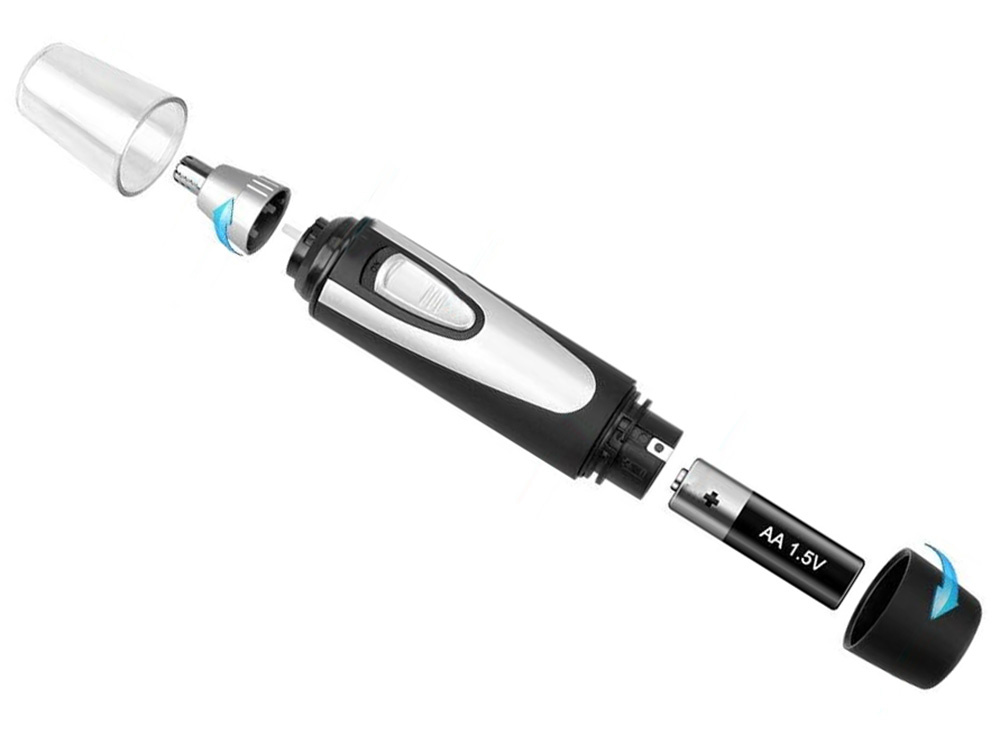 2-in-1 Nose, Ear, and Beard Trimmer Grooming Kit, Silver & Black (1)