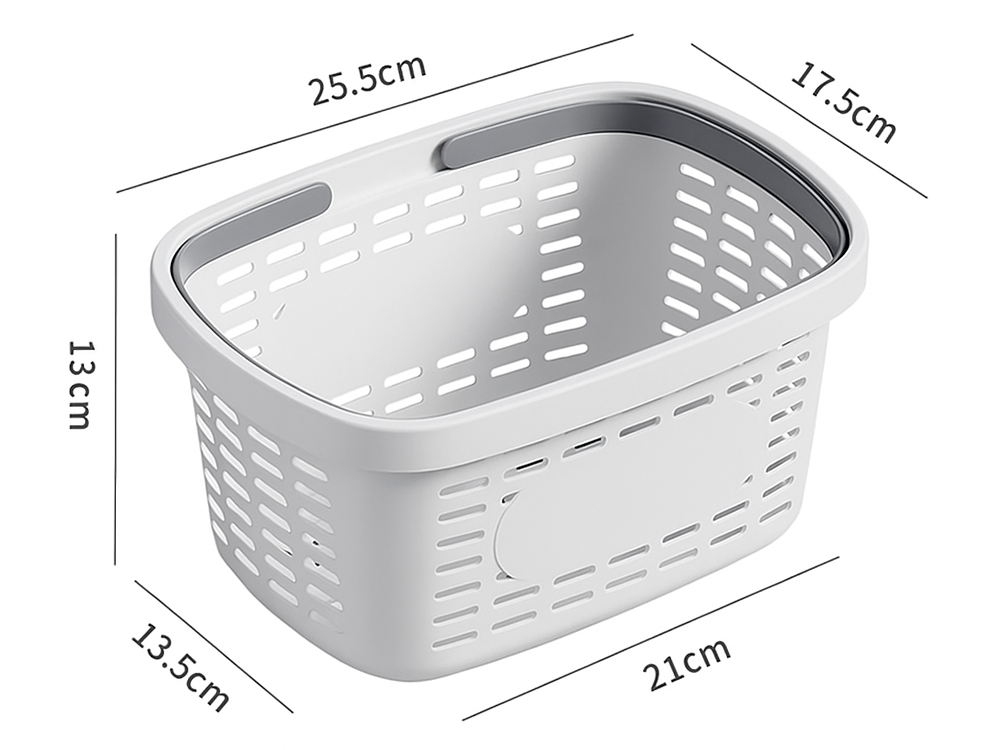 Storage Basket with Handles, Bathroom Organizer Bin for Toiletries and Cosmetics, White-Gray