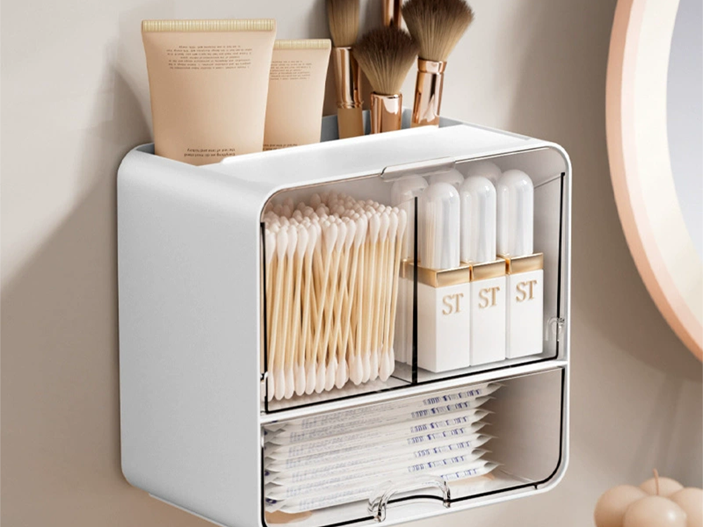Bathroom Organizer for Cosmetics with Drawer, Wall Mounted Storage Shelf for Vanity, white