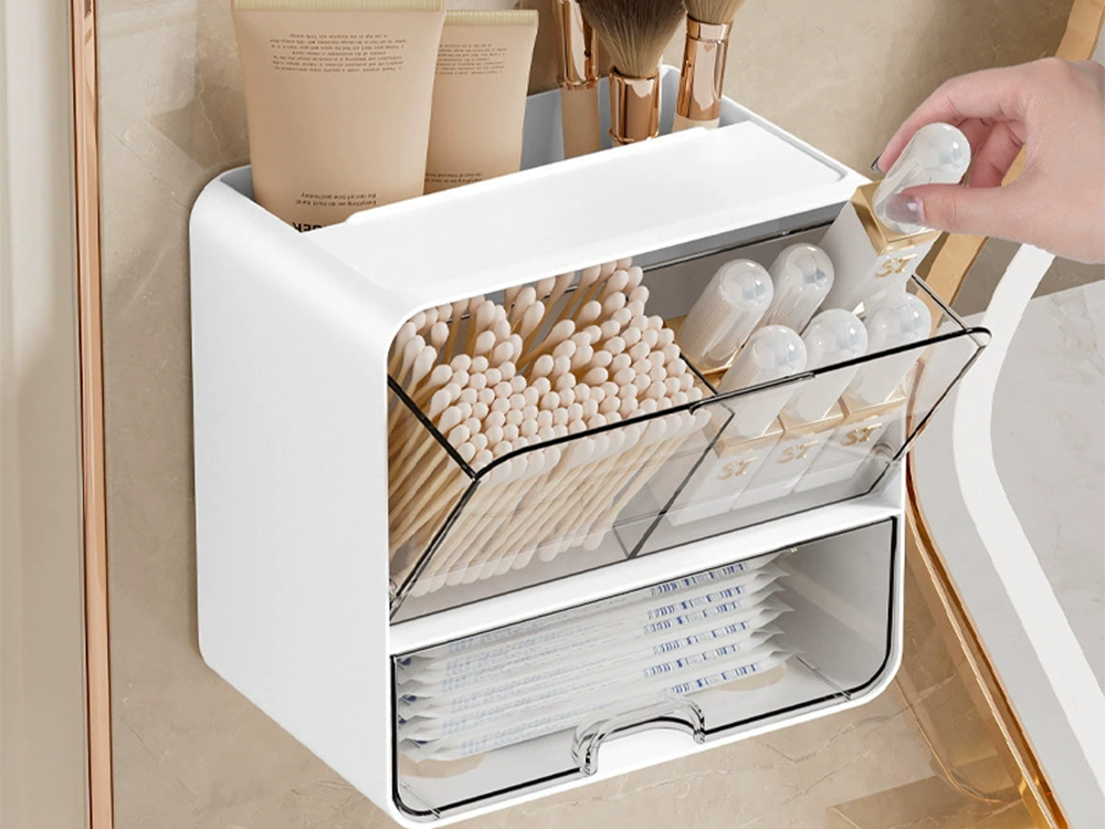 Bathroom Organizer for Cosmetics with Drawer, Wall Mounted Storage Shelf for Vanity, white