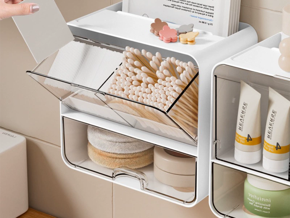 Bathroom Organizer for Cosmetics with Drawer, Wall Mounted Storage Shelf for Vanity, white