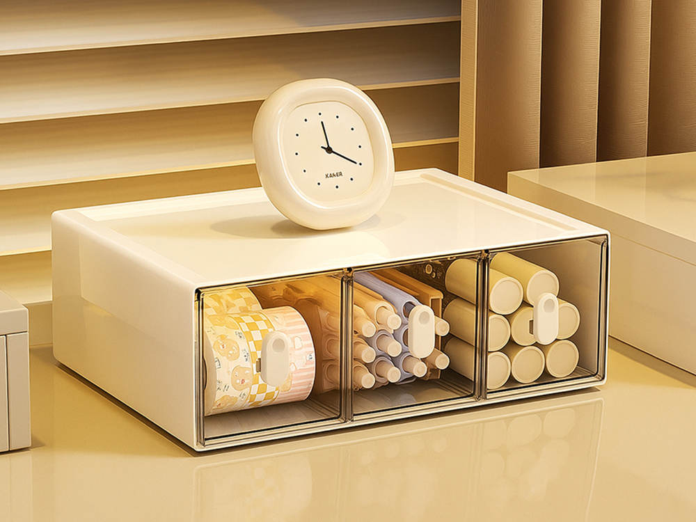 Stackable Desk Organizer with 3 Drawers for Makeup and Office Supplies, White