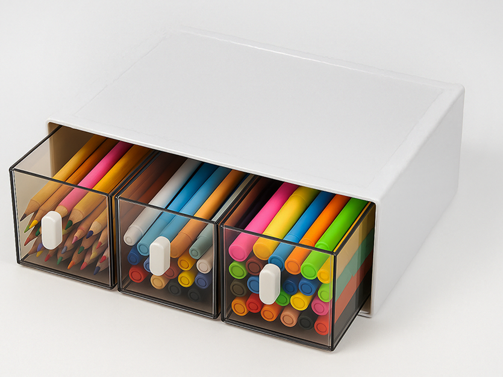 Stackable Desk Organizer with 3 Drawers for Makeup and Office Supplies, White