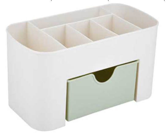 Makeup Organizer for Cosmetics and Jewelry with Drawer and Brush Holder, Green