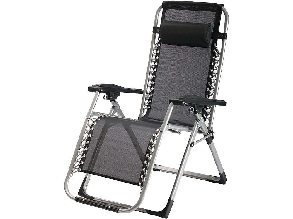 Heavy Duty Zero Gravity Chair with Pillow, Folding Reclining Patio Lounger, Black