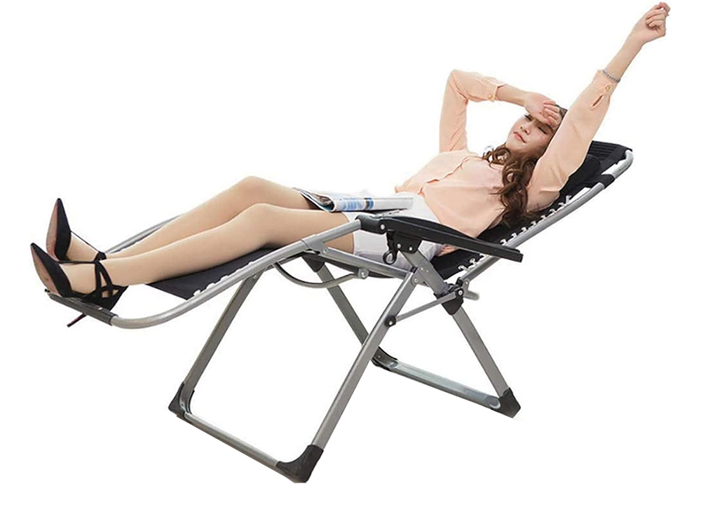 Heavy Duty Zero Gravity Chair with Pillow, Folding Reclining Patio Lounger, Black
