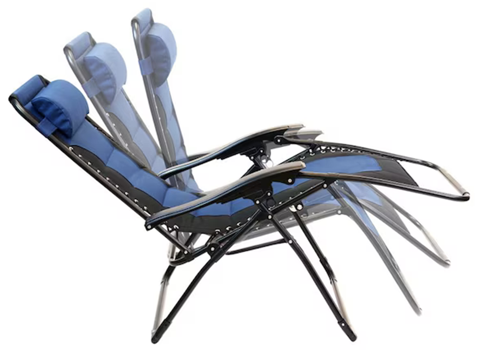 Zero Gravity Chair Padded Reclining Patio Lounger with Pillow and Side Table, Navy Blue