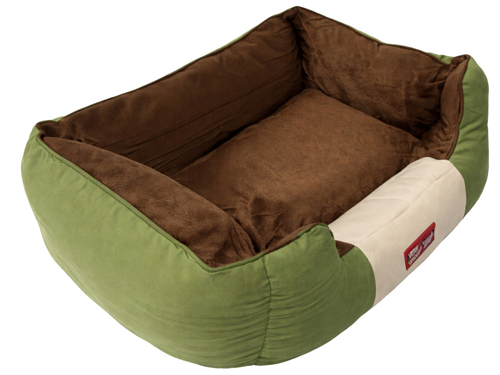 Cozy Bolster Dog Bed for Small Pets with Non-Slip Bottom, Size S, Green