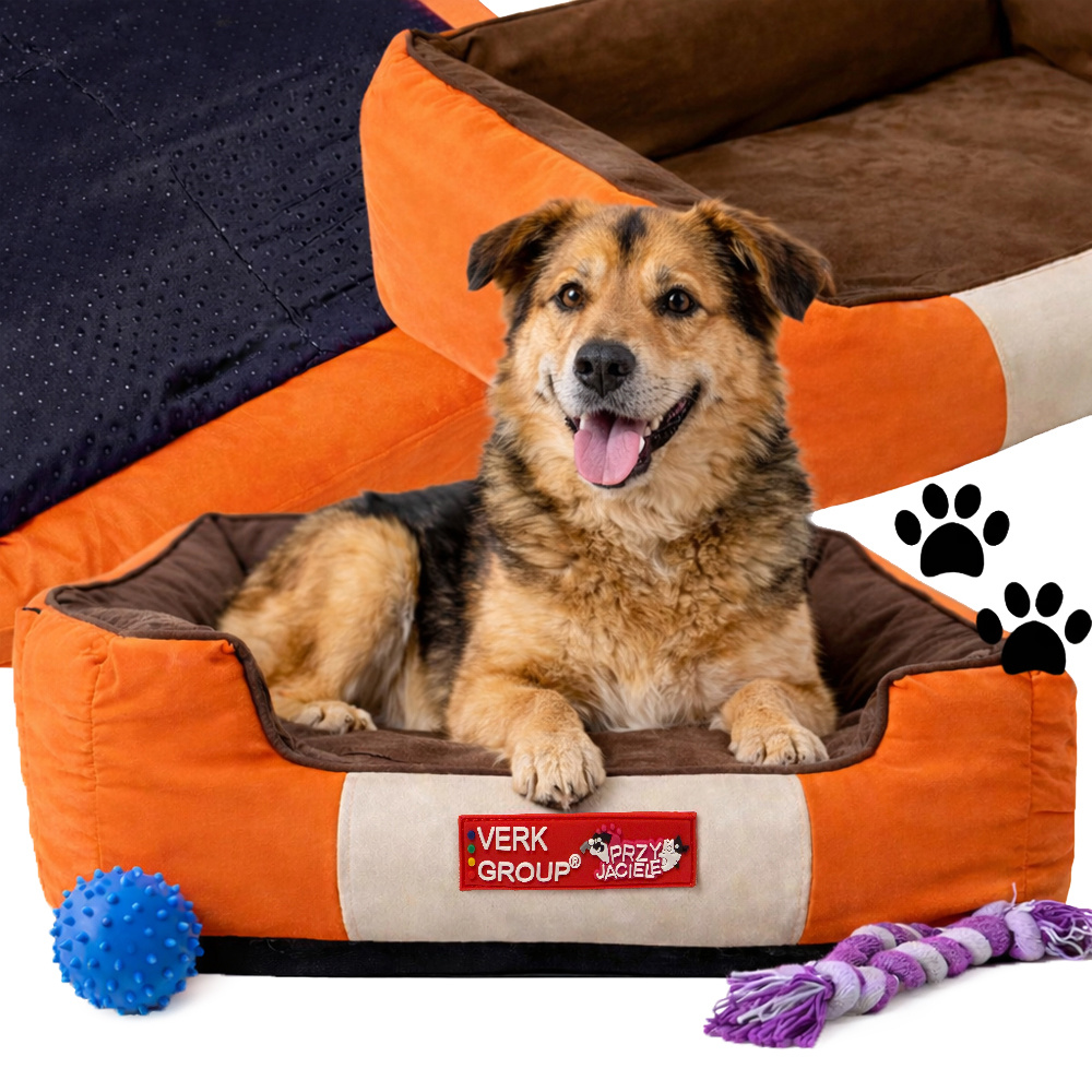 Cozy Bolster Dog Bed for Medium Dogs and Cats with Non-Slip Bottom, Size M, orange