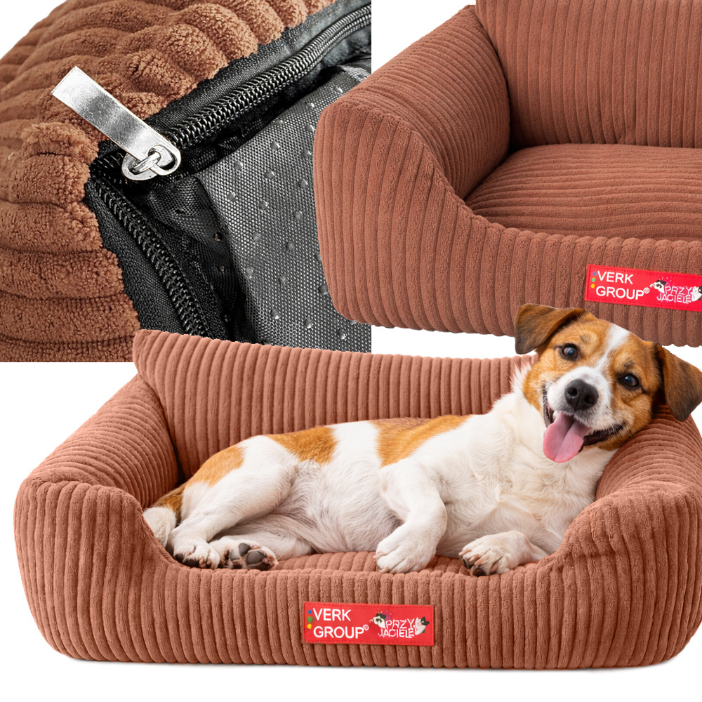 Soft Corduroy Dog Bed for Small and Medium Pets M, Non-Slip Base, Brown
