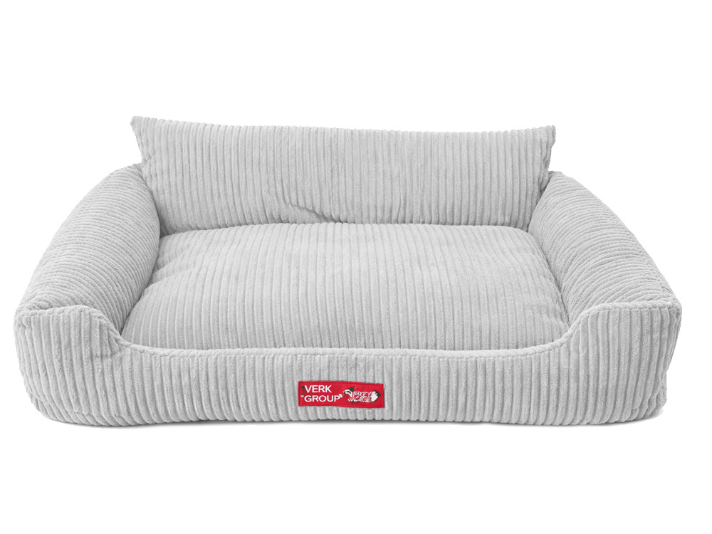 Cozy Corduroy Dog Bed with Removable Washable Cover, L, Light Gray