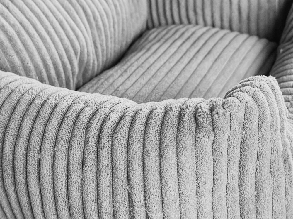 Cozy Corduroy Dog Bed with Removable Washable Cover, L, Light Gray