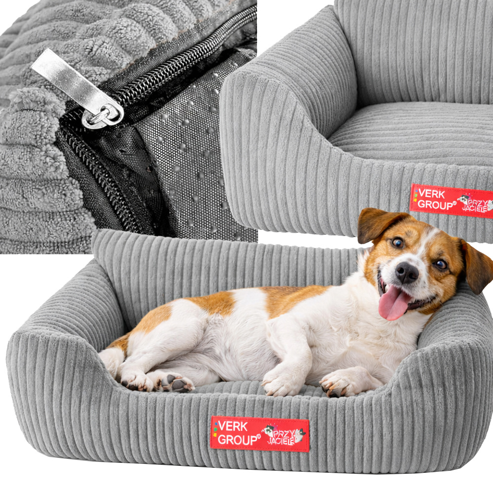 Soft Corduroy Pet Bed for Dogs and Cats, Non-Slip Base, Size M, Light Gray