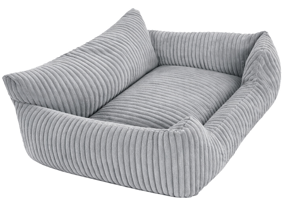 Soft Corduroy Pet Bed for Dogs and Cats, Non-Slip Base, Size M, Light Gray
