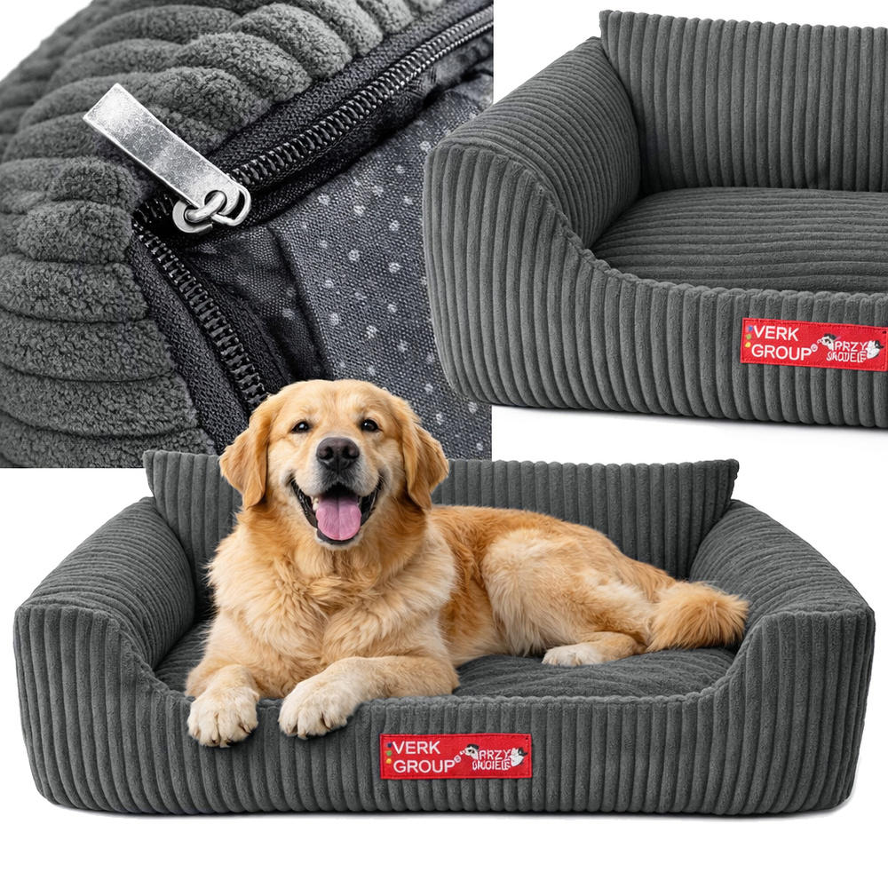 Soft Corduroy Dog Bed for Dogs and Cats, Non-Slip Bottom, Size L, Dark Gray