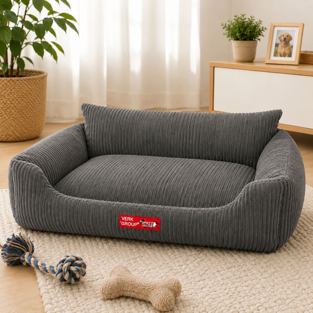 Soft Corduroy Dog and Cat Bed, Anti-Slip Pet Sofa, Size L, 84x65cm
