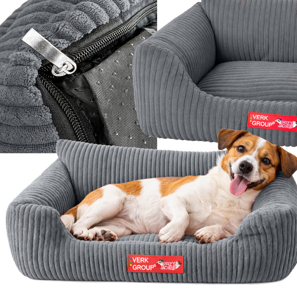 Soft Corduroy Dog Bed for Small Dogs and Cats with Non-Slip Bottom, M, Dark Gray