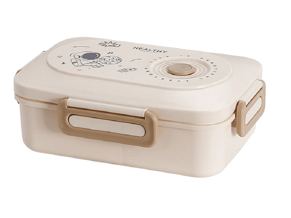 Bento Lunch Box with 3 Compartments and Utensils, Food Container for Adults Work School, Beige