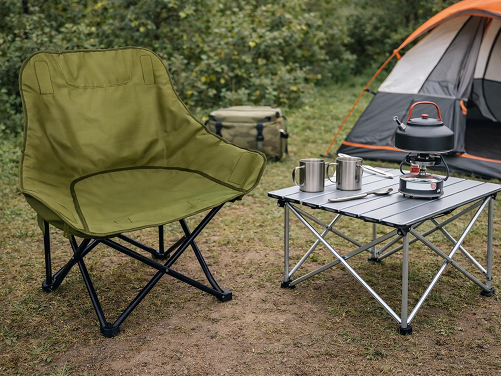 Folding Camping Chair for Fishing and Outdoors with Carry Bag and Pockets, Green
