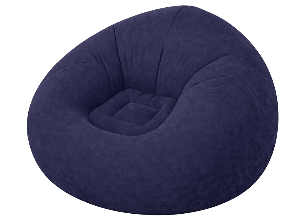 Inflatable Lounge Chair Velour Blow Up Pouffe for Relaxing, Navy Blue