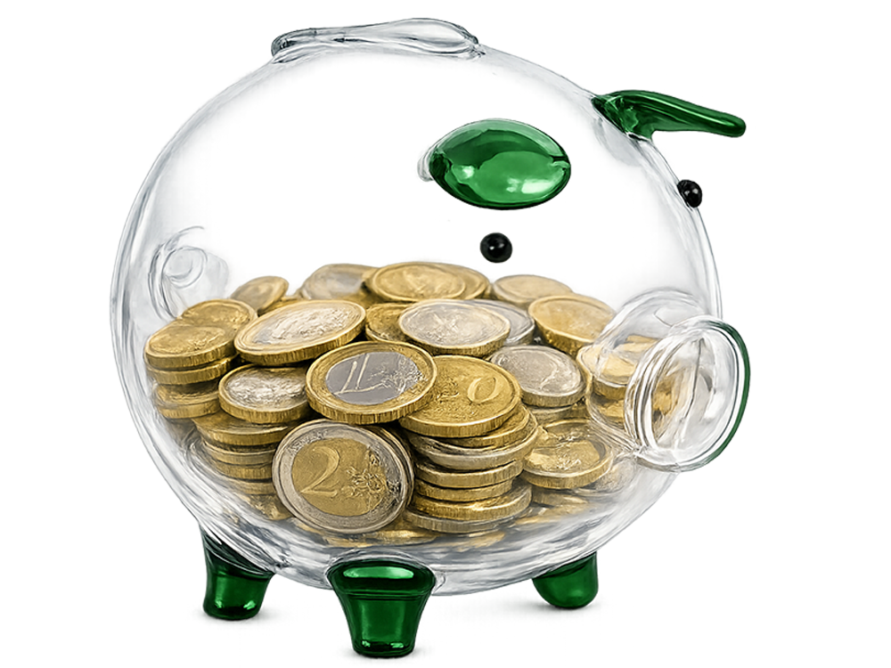 Small Glass Piggy Bank for Coins and Bills, Clear Money Saving Jar for Adults, Gift Idea