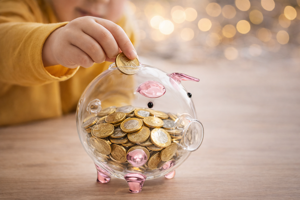 Small Glass Piggy Bank for Coins and Bills, Clear Money Saving Jar for Adults & Kids