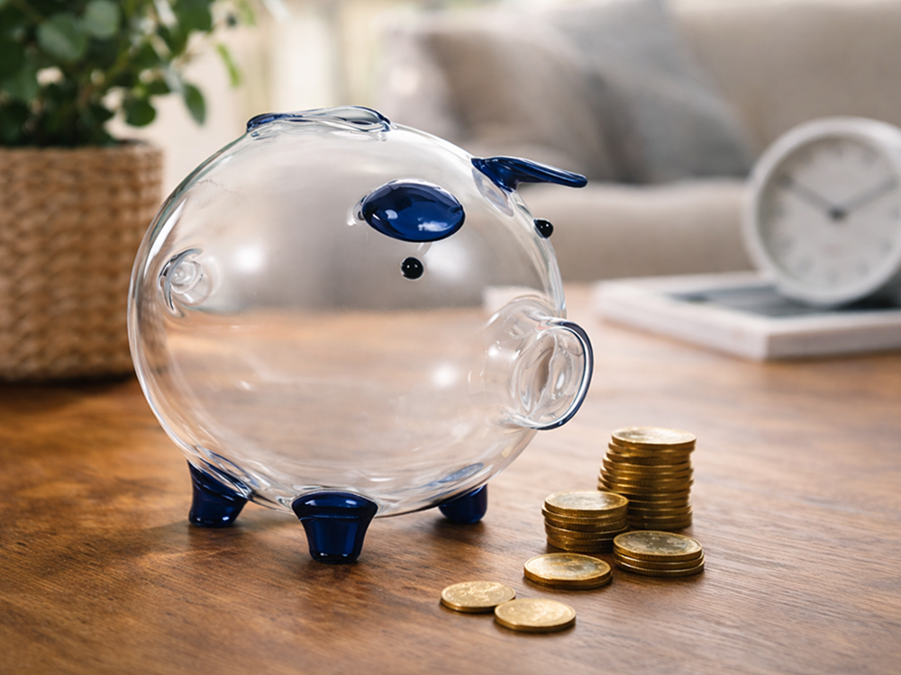 Small Glass Piggy Bank for Adults and Kids, Clear Coin Bank for Saving Money and Bills