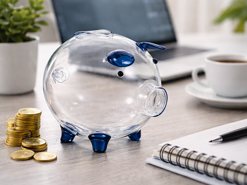 Small Glass Piggy Bank for Adults and Kids, Clear Coin Bank for Saving Money and Bills