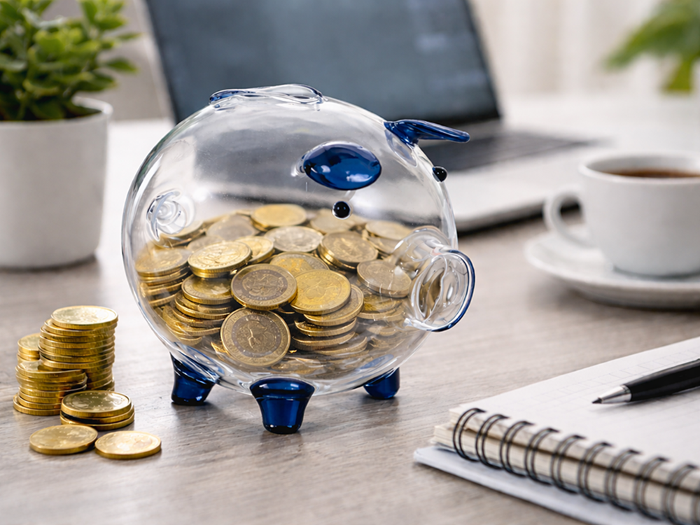 Small Glass Piggy Bank for Adults and Kids, Clear Coin Bank for Saving Money and Bills