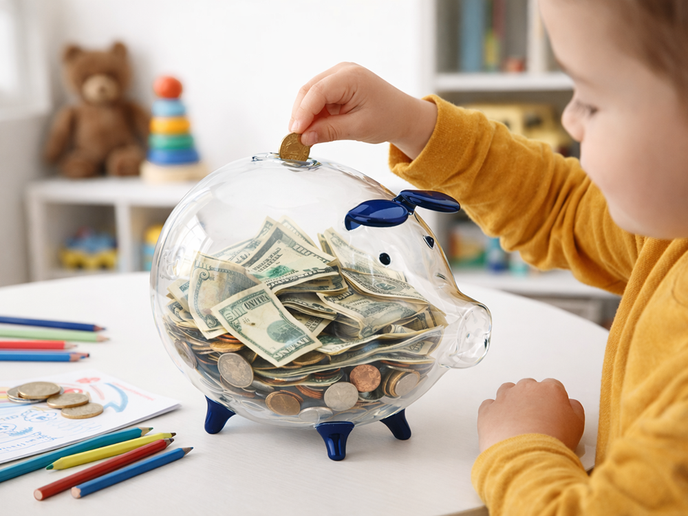 Large Glass Piggy Bank for Coins and Bills, Clear Money Saving Jar for Adults & Kids