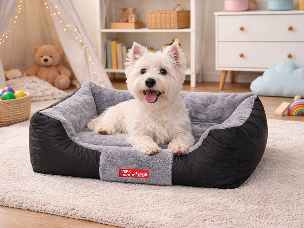 Plush Sofa Dog Bed for Small and Medium Dogs with Washable Cover, 35.4x27.5 in