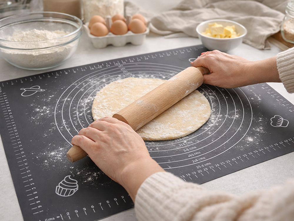 Silicone Pastry Mat 50x40 cm Non-Slip Dough Rolling Board, Grey (0)