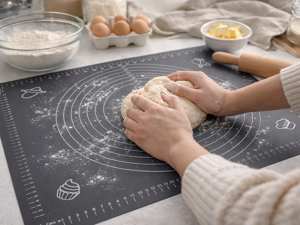 Silicone Pastry Mat 50x40 cm Non-Slip Dough Rolling Board, Grey (1)