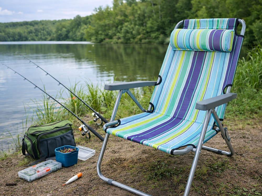 Folding Camping Chair with Adjustable Backrest and Pillow
