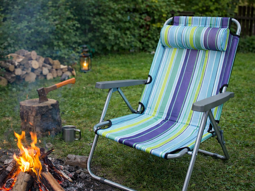 Folding Camping Chair with Adjustable Backrest and Pillow