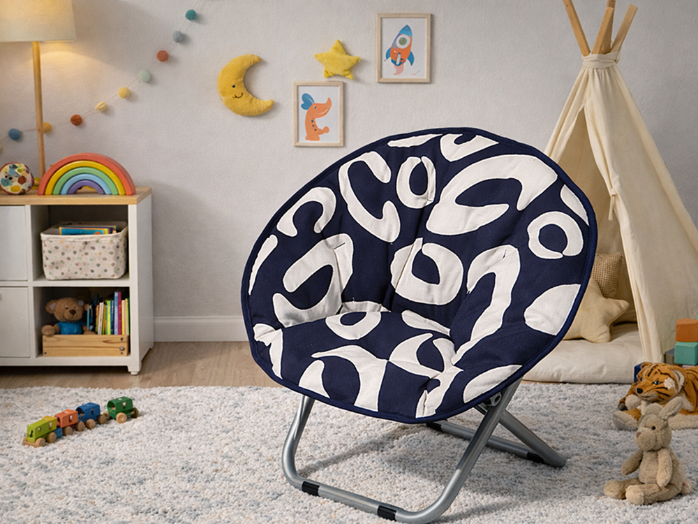 Kids Folding Moon Chair for Camping and Garden, Navy Blue