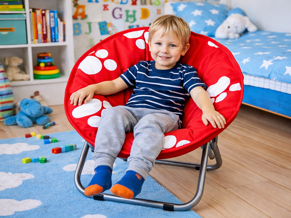 Kids Folding Camping Moon Chair for Garden and Patio, Red