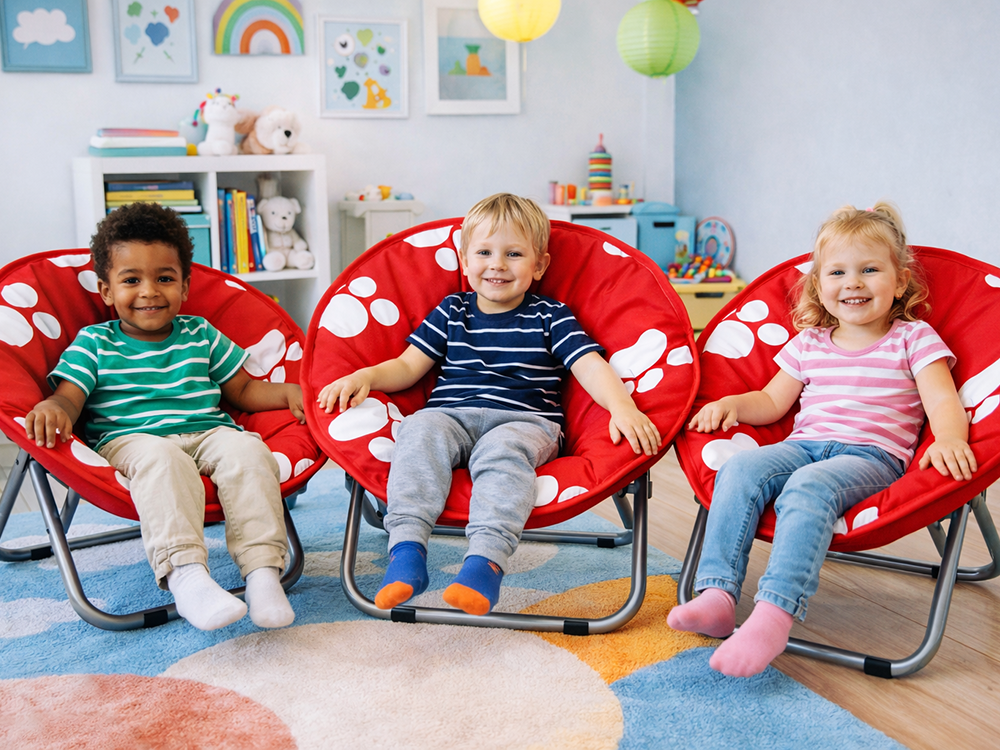 Kids Folding Camping Moon Chair for Garden and Patio, Red