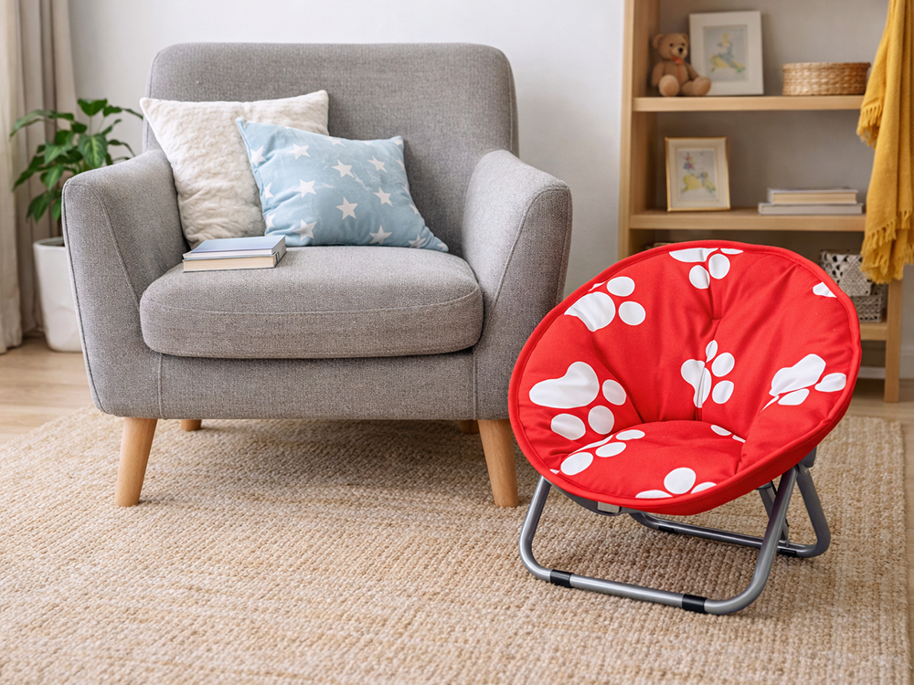 Kids Folding Camping Moon Chair for Garden and Patio, Red