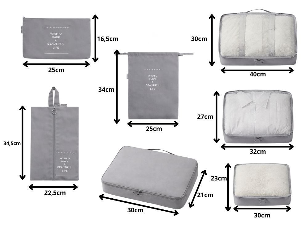 7-Piece Packing Cubes Set for Suitcase and Travel Luggage, Grey