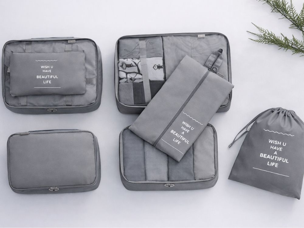 7-Piece Packing Cubes Set for Suitcase and Travel Luggage, Grey